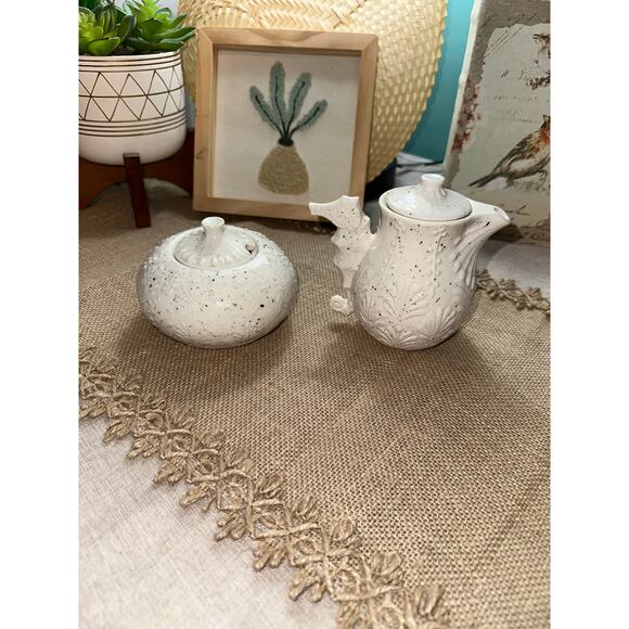 Anthropologie Ocean Explorer Seahorse Creamer Sand Dollar Sugar Bowl Bundle Set - Picture 2 of 12